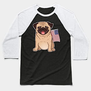 American Flag Pug Dog Love Baseball T-Shirt